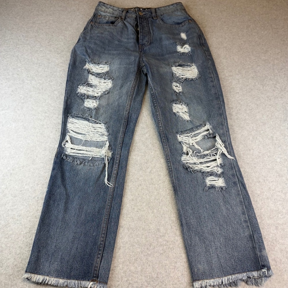 Vanilla Star 90s Boyfriend Distressed Ripped Jeans Medium Wash Size 7 V23197-16